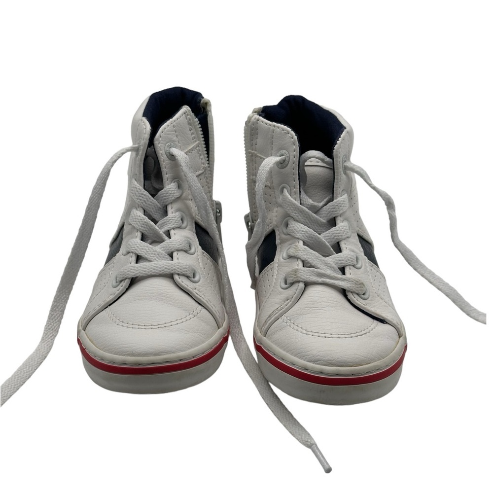 Kids Boys Old Navy 8 Toddler White Shoes Ankle Faux Leather High Top Lace Up - Picture 4 of 10